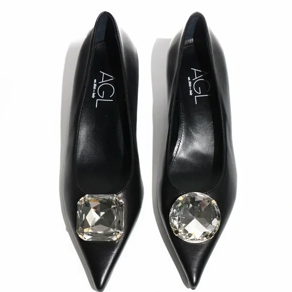 AGL Black Kitten Heel Pumps with Crystal Embellishment size EU 36 NWT - Picture 2 of 3